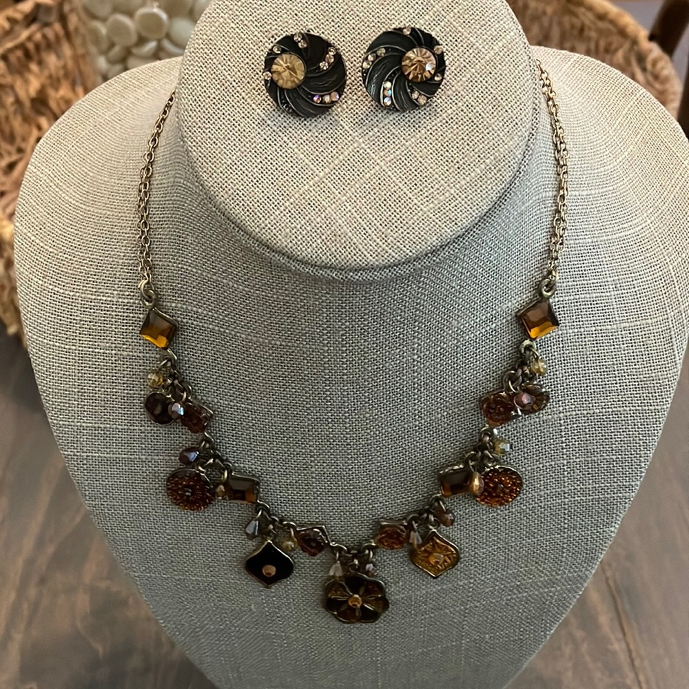 Vintage Hanging Charm Necklace & Earrings Set